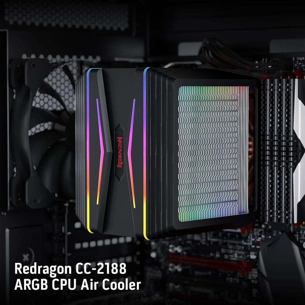 Redragon HODUR C218 - Dual Tower ARGB CPU Air Cooler, 6 Heatpipes, Dual PWM Fans 5 HODUR C218 ARGB Dual Tower CPU Air Cooler - image 4
