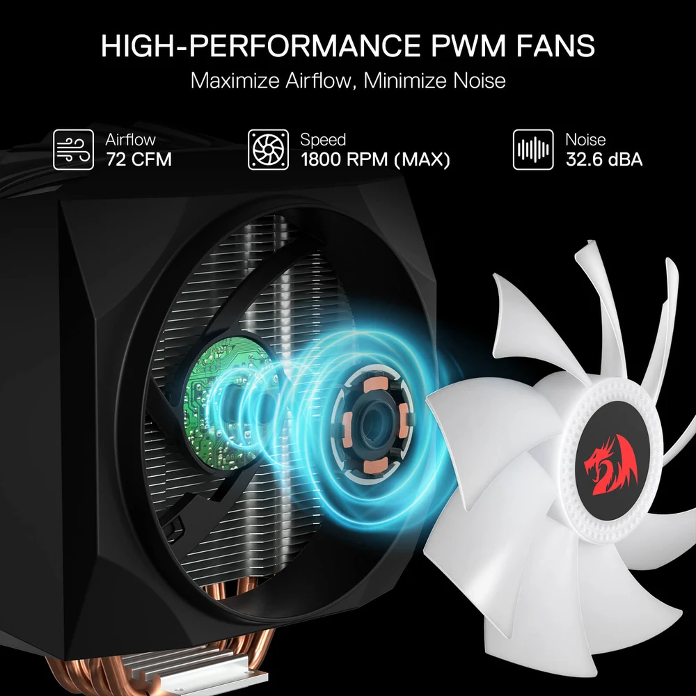 Redragon HODUR C219 - Single Tower ARGB CPU Air Cooler, 4 Heatpipes, PWM Fan 6 HODUR C219 ARGB Single Tower CPU Air Cooler - image 5