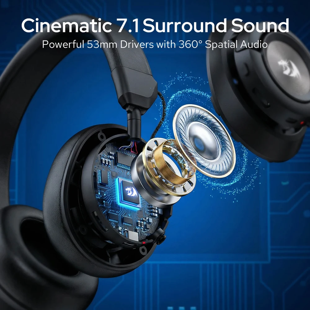 Redragon SPECTRA PRO H889 - Wireless Gaming Headset, 53mm Drivers, BT + 2.4G + Wired, 7.1 Spatial Audio 5 SPECTRA PRO H889 Wireless Gaming Headset - image 4