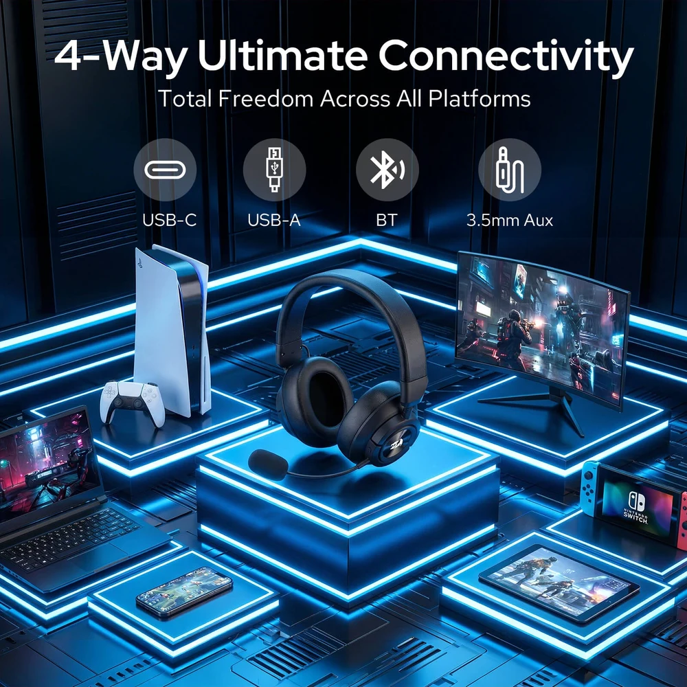Redragon SPECTRA PRO H889 - Wireless Gaming Headset, 53mm Drivers, BT + 2.4G + Wired, 7.1 Spatial Audio 6 SPECTRA PRO H889 Wireless Gaming Headset - image 5