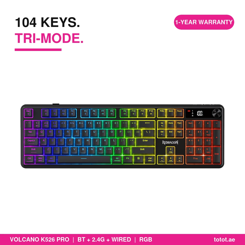 Redragon VOLCANO K526 PRO - 104 Key Tri-Mode Membrane Keyboard Redragon VOLCANO K526 PRO
