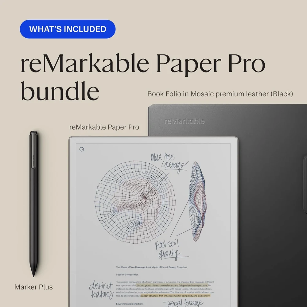 reMarkable Paper Pro Bundle - 11.8 inch Colour E Ink Paper Tablet with Marker Plus and Book Folio, Black Leather Folio 7 reMarkable Paper Pro Bundle with Marker Plus Black in use