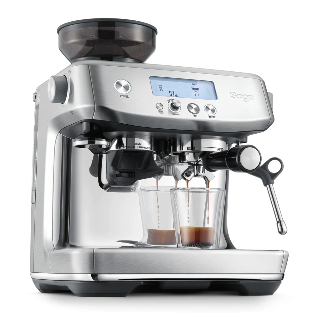 ماكينة إسبريسو Sage Barista Pro ستانلس ستيل – شاشة LCD، مطحنة مخروطية بـ30 مستوى، تسخين ThermoJet خلال 3 ثوانٍ، فتحة ماء ساخن، قابس بريطاني 8 ماكينة إسبريسو Sage Barista Pro بلون الستانلس ستيل