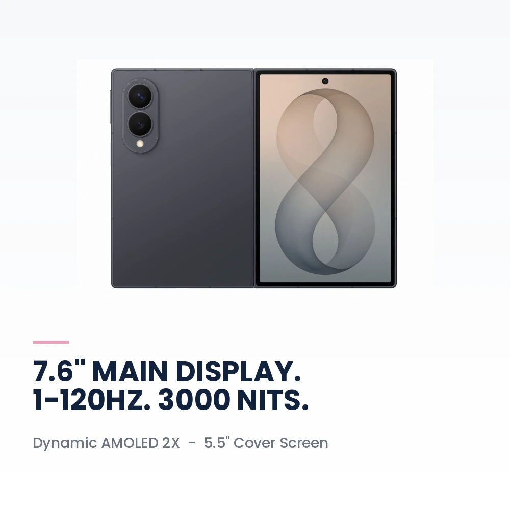 Samsung Galaxy Z Fold 8 12GB/256GB Graphite - 7.6-inch Main Display, Snapdragon 8 Elite Gen 5, 50MP Dual Camera - TDRA Version 2 Samsung Galaxy Z Fold 8 256GB Graphite display highlights