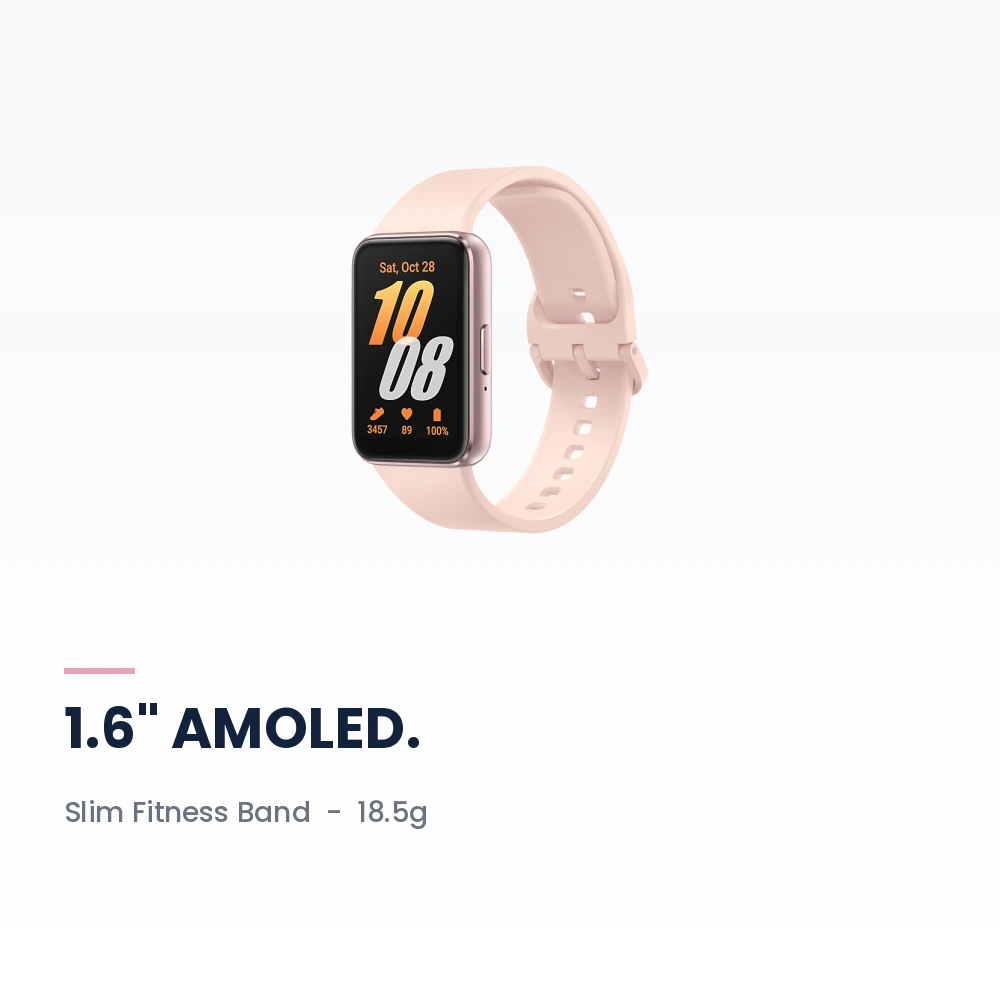 Samsung Galaxy Fit3 Bluetooth Pink Gold - 1.6-inch AMOLED, 13-Day Battery, 5ATM - TDRA Version 2 Samsung Galaxy Fit3 Bluetooth Pink Gold display highlights