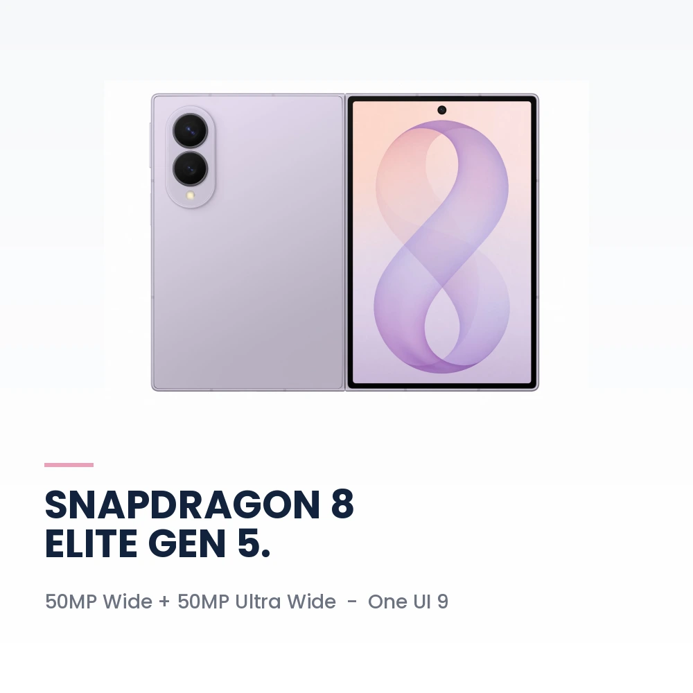 Samsung Galaxy Z Fold 8 16GB/1TB Lavender - 7.6-inch Main Display, Snapdragon 8 Elite Gen 5, 50MP Dual Camera - TDRA Version 3 Samsung Galaxy Z Fold 8 1TB Lavender performance and camera highlights