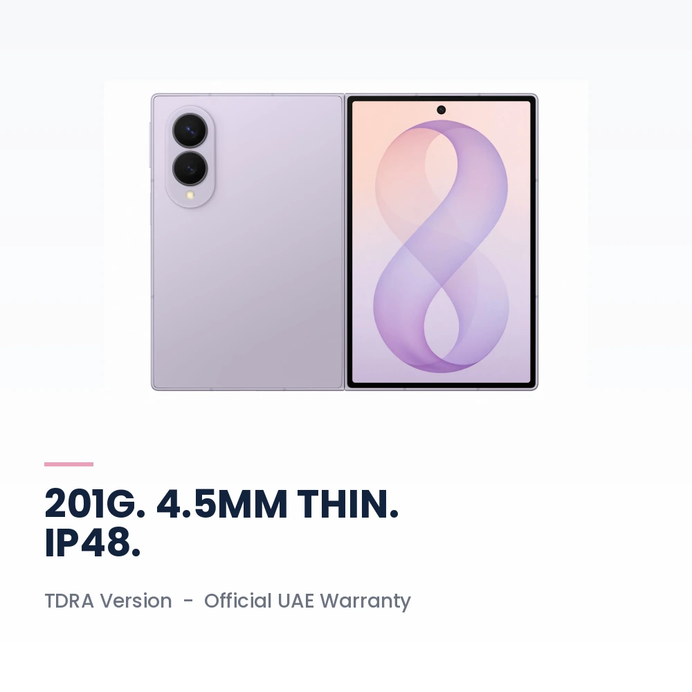 Samsung Galaxy Z Fold 8 16GB/1TB Lavender - 7.6-inch Main Display, Snapdragon 8 Elite Gen 5, 50MP Dual Camera - TDRA Version 4 Samsung Galaxy Z Fold 8 1TB Lavender battery, build and warranty