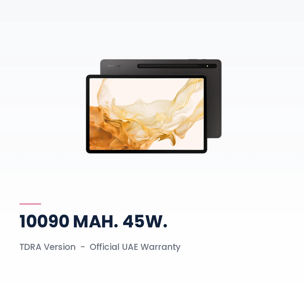 Samsung Galaxy Tab S8+ WiFi 8GB/128GB Graphite - 12.4-inch Super AMOLED 120Hz, Snapdragon 8 Gen 1, S Pen - TDRA Version 4 Samsung Galaxy Tab S8+ WiFi 128GB Graphite battery, build and warranty