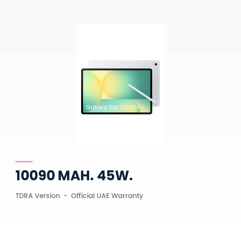 Samsung Galaxy Tab S10 FE+ 5G 128GB Silver - 13.1-inch 90Hz Display, 5G, S Pen Included - TDRA Version 4 Samsung Galaxy Tab S10 FE+ 5G 128GB Silver battery, build and warranty