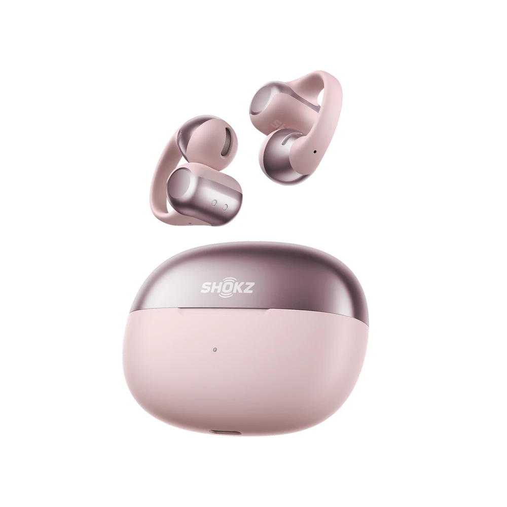 Shokz OpenDots ONE Pink - Open-Ear Clip-On Earbuds, Bassphere + Dolby Audio, 40H Battery, Wireless Charging 6 Shokz OpenDots ONE Pink in use