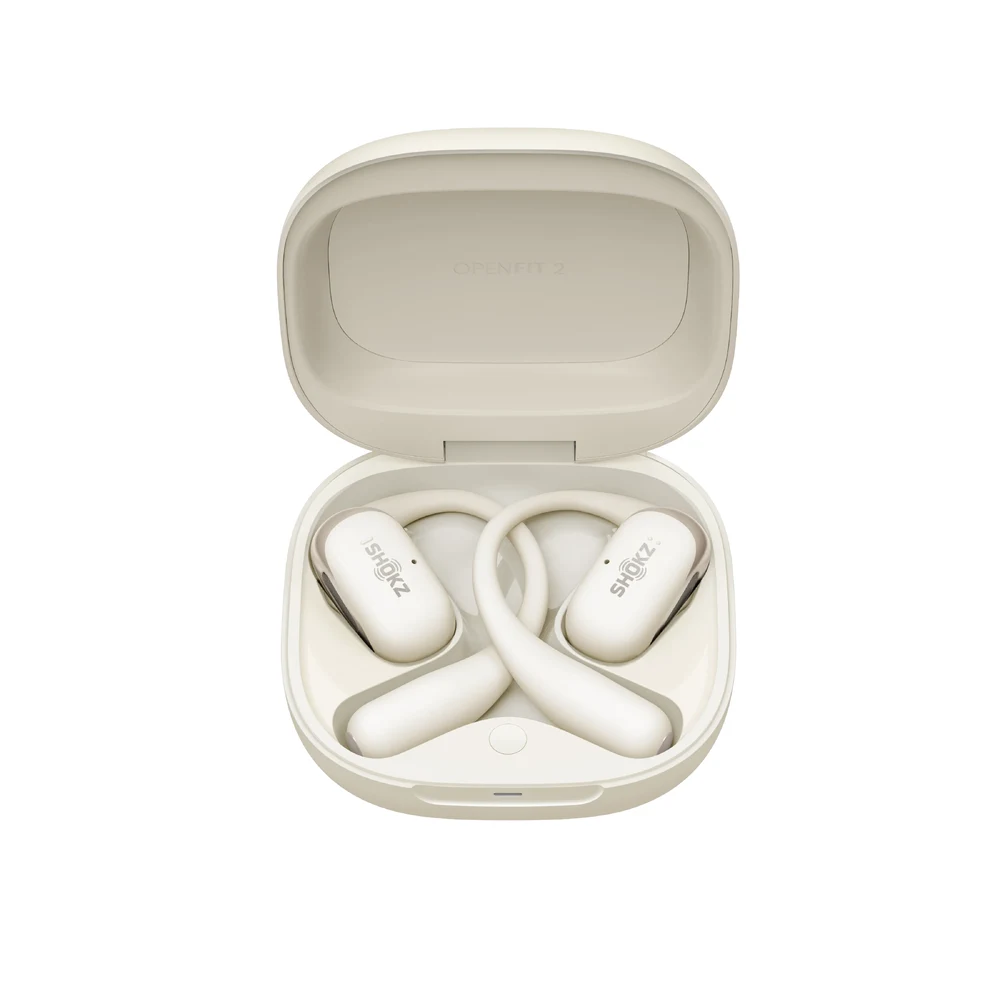 Shokz OpenFit 2 Beige - Open-Ear Ear-Hook Earbuds, DualBoost Dual Drivers, 48H Battery, IP55, Buttons 4 Shokz OpenFit 2 Beige - official product image 3