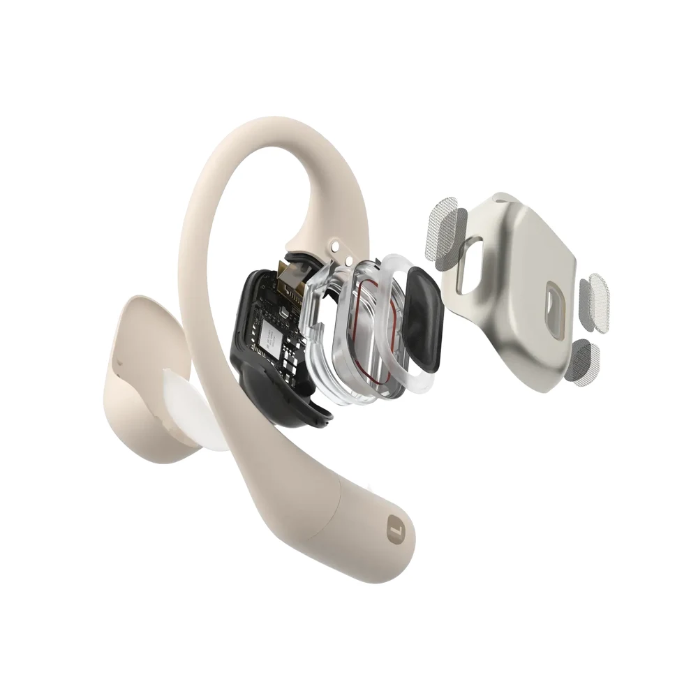 Shokz OpenFit Beige - Open-Ear Ear-Hook Earbuds, DirectPitch Air Conduction, 28H Battery, IP54 5 Shokz OpenFit Beige in use