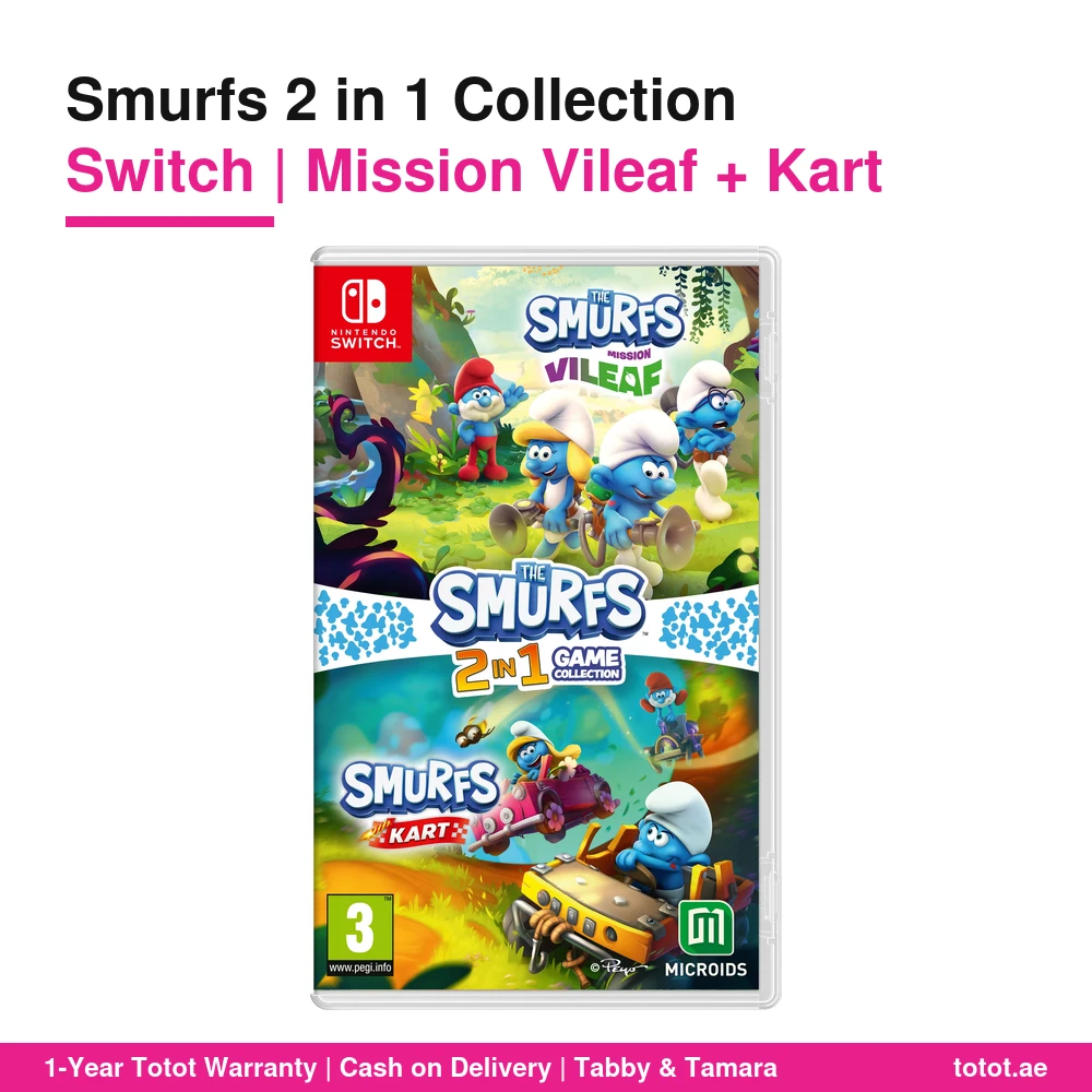 Smurfs 2 in 1 Game Collection Switch – Mission Vileaf 3D Platformer + Smurfs Kart, 4-Player Split-Screen Racing, 12 Tracks, Physical EU Edition 1 Smurfs 2 in 1 Game Collection Switch
