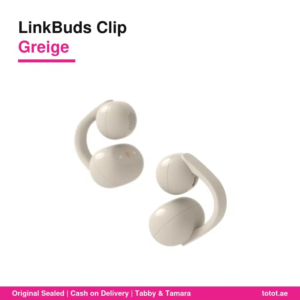 سماعات Sony LinkBuds Clip بيج رمادي (Greige) المفتوحة بتصميم المشبك (WF-LC900) – حتى 37 ساعة مع العلبة، ثلاثة أوضاع استماع، IPX4، اتصال بجهازين 5 سماعات سوني لينك بادز كليب بيج