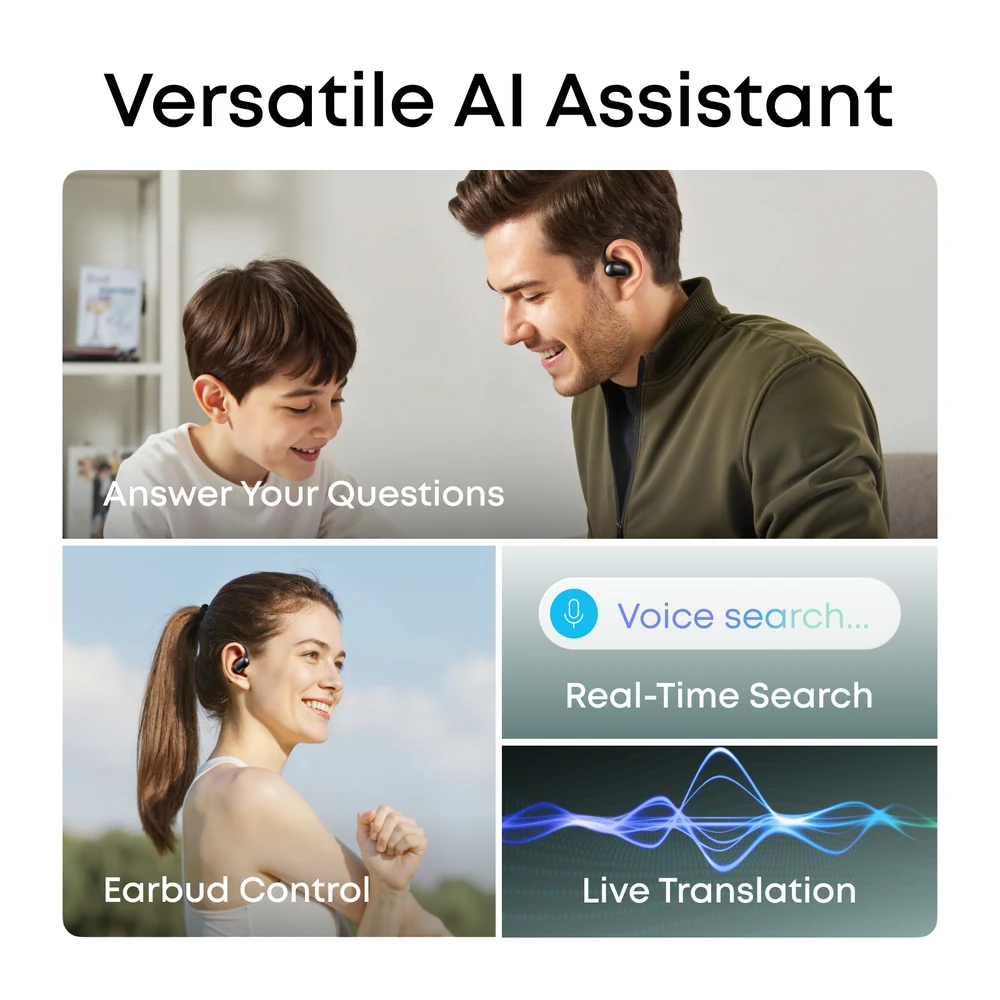 سماعات soundcore AeroFit 2 AI Assistant باللون الأسود Jet Black – مساعد صوتي «Hey Anka»، ترجمة في الاتجاهين لـ 100 لغة، اتصال بالهاتف والحاسوب معاً، LDAC، علبة شحن لاسلكي 10 مزايا سماعات soundcore AeroFit 2 AI Assistant Black