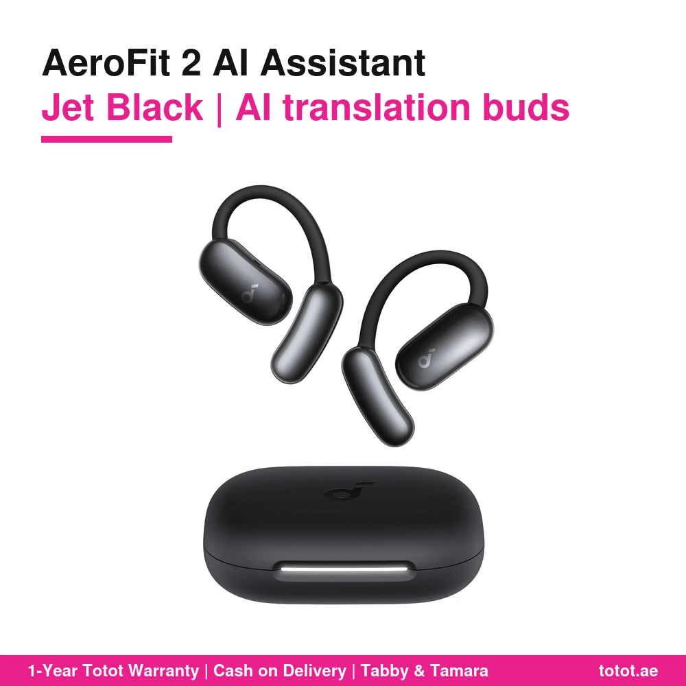 سماعات soundcore AeroFit 2 AI Assistant باللون الأسود Jet Black – مساعد صوتي «Hey Anka»، ترجمة في الاتجاهين لـ 100 لغة، اتصال بالهاتف والحاسوب معاً، LDAC، علبة شحن لاسلكي 1 soundcore AeroFit 2 AI Assistant Black