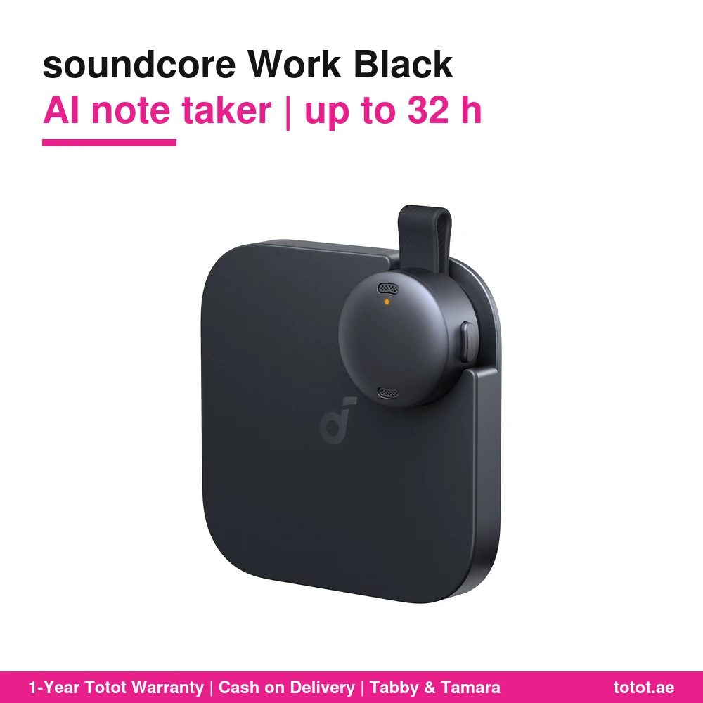 جهاز soundcore Work الأسود – مسجل صوت ذكي بحجم العملة (D3200)، تسجيل بضغطة واحدة، تفريغ نصي بأكثر من 150 لغة، حتى 32 ساعة مع العلبة 5 جهاز soundcore Work الأسود