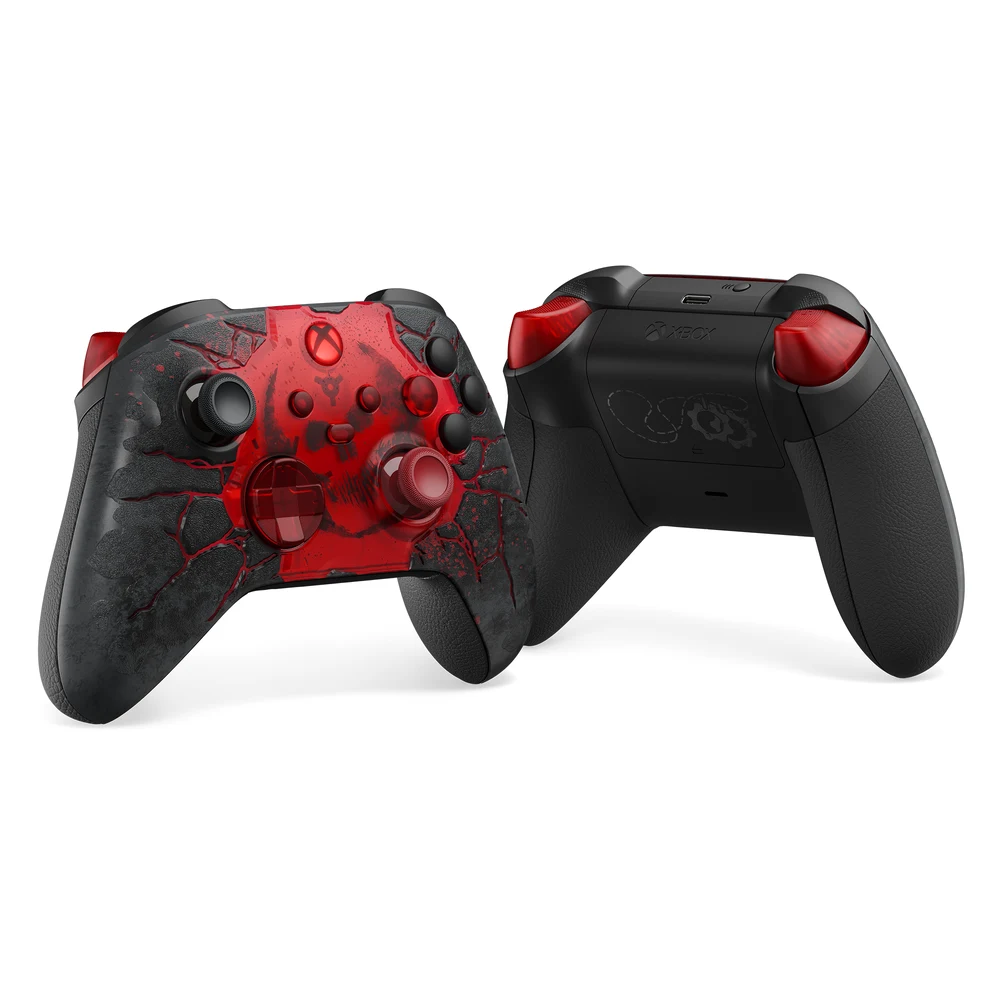 يد تحكم Gears of War E-Day من Xbox - إصدار محدود بشقوق محفورة بالليزر وزنادين أحمرين شفافين، لـ Xbox Series X|S والكمبيوتر 5 Gears of War E-Day Xbox Controller - official product image 4