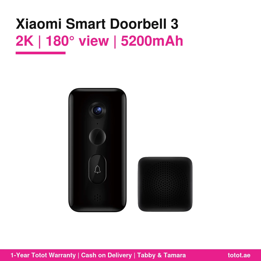 جرس باب Xiaomi Smart Doorbell 3 – فيديو 2K، زاوية قطرية 180°، رصد الأشخاص بالذكاء الاصطناعي، بطارية 5200 مللي أمبير حتى 4.8 أشهر، جرس داخلي لاسلكي 1 Xiaomi Smart Doorbell 3