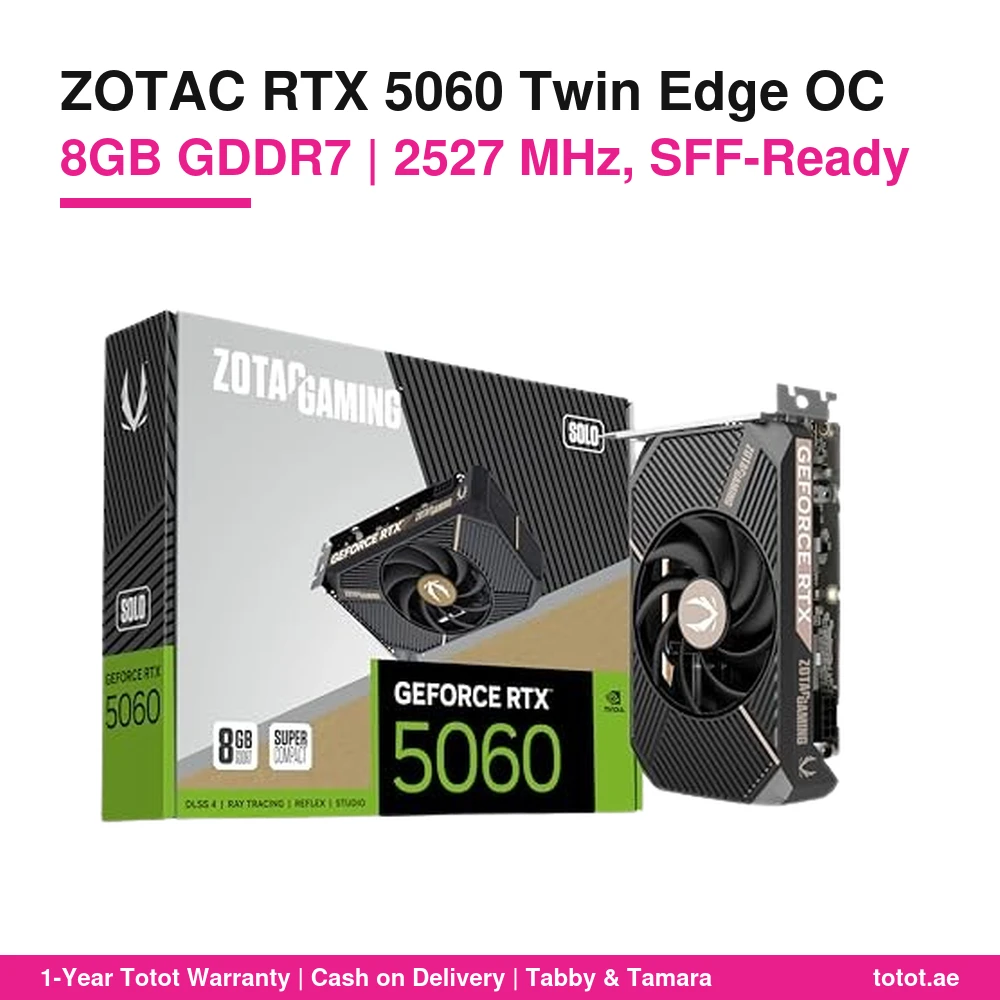 ZOTAC GAMING GeForce RTX 5060 Twin Edge OC 8GB GDDR7 – Factory OC 2527 MHz, SFF-Ready 220.5 mm 2-Slot, Metal Backplate, Single 8-Pin, 550W PSU 1 ZOTAC RTX 5060 Twin Edge OC