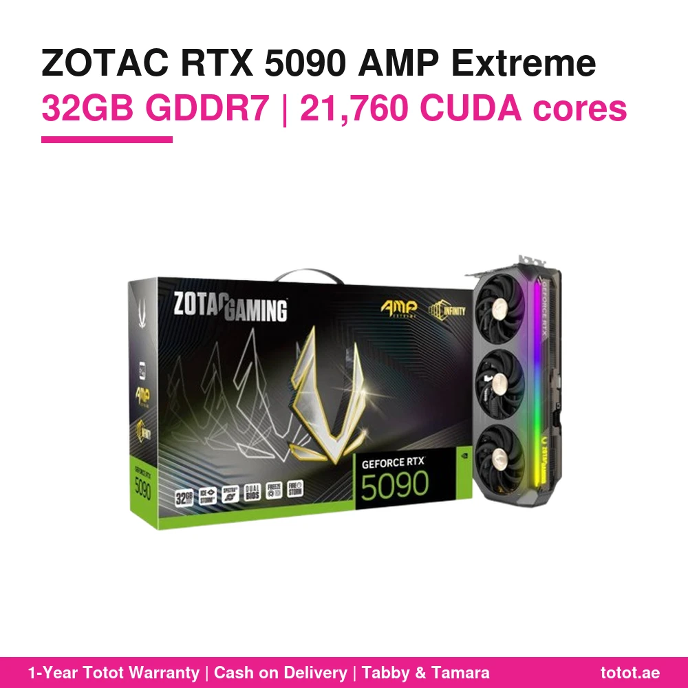 ZOTAC GAMING GeForce RTX 5090 AMP Extreme INFINITY 32GB GDDR7 – 21,760 CUDA Cores, 2467 MHz, IceStorm 3.0 Cooling, Infinity Mirror RGB, Dual BIOS 1 ZOTAC RTX 5090 AMP Extreme Infinity