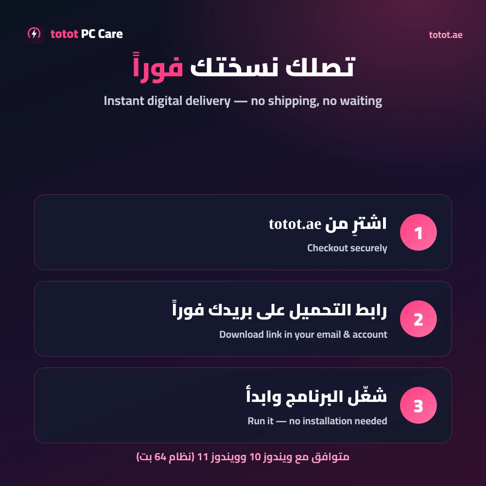 Totot PC Care – PC Cleaner and Optimizer for Windows: Speed Up Your PC, Free Up RAM, Game Boost and Debloat (Digital Download) 7 PC Cleaner and Optimizer - Totot PC Care instant digital delivery steps