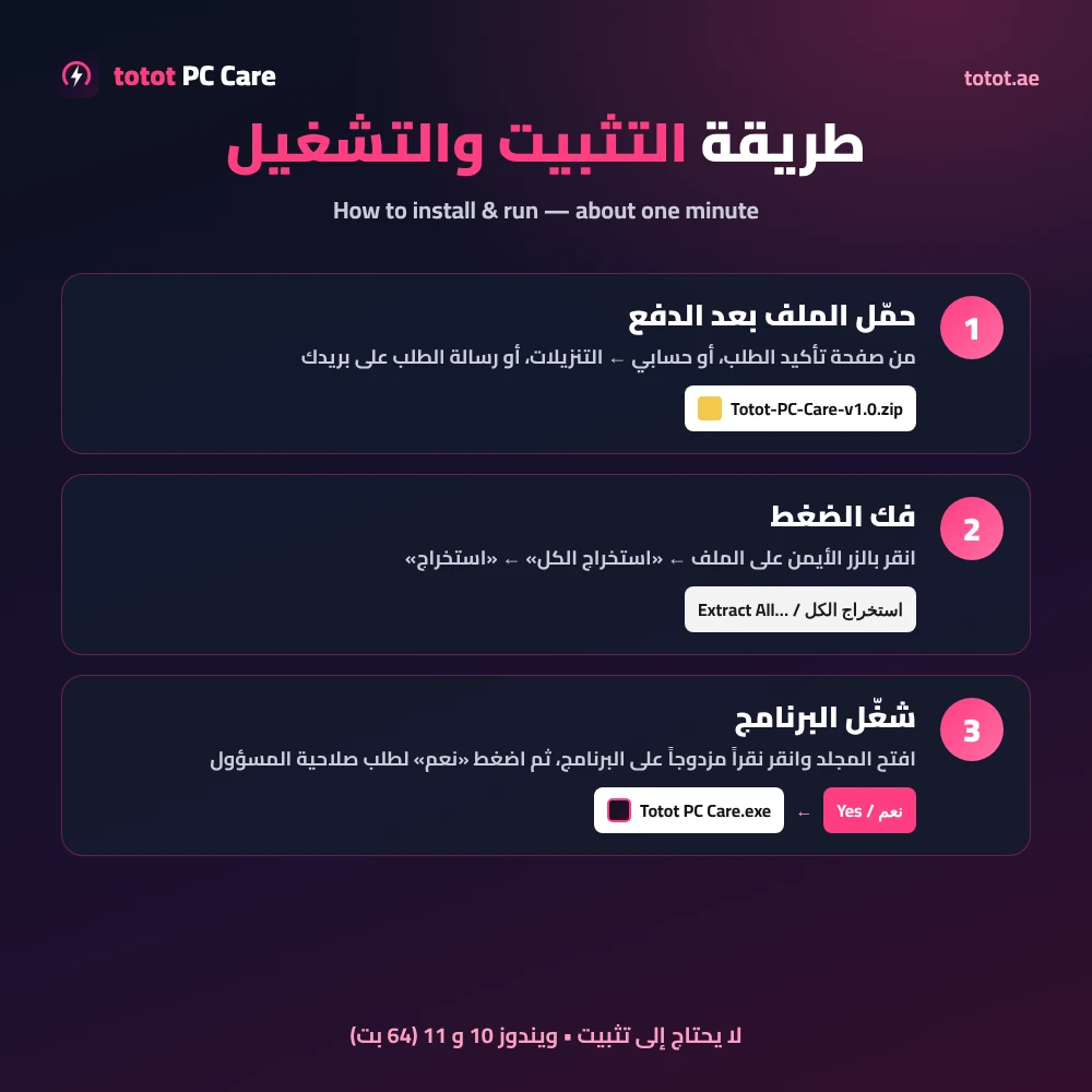 Totot PC Care – PC Cleaner and Optimizer for Windows: Speed Up Your PC, Free Up RAM, Game Boost and Debloat (Digital Download) 20 PC Cleaner and Optimizer - Totot PC Care install steps